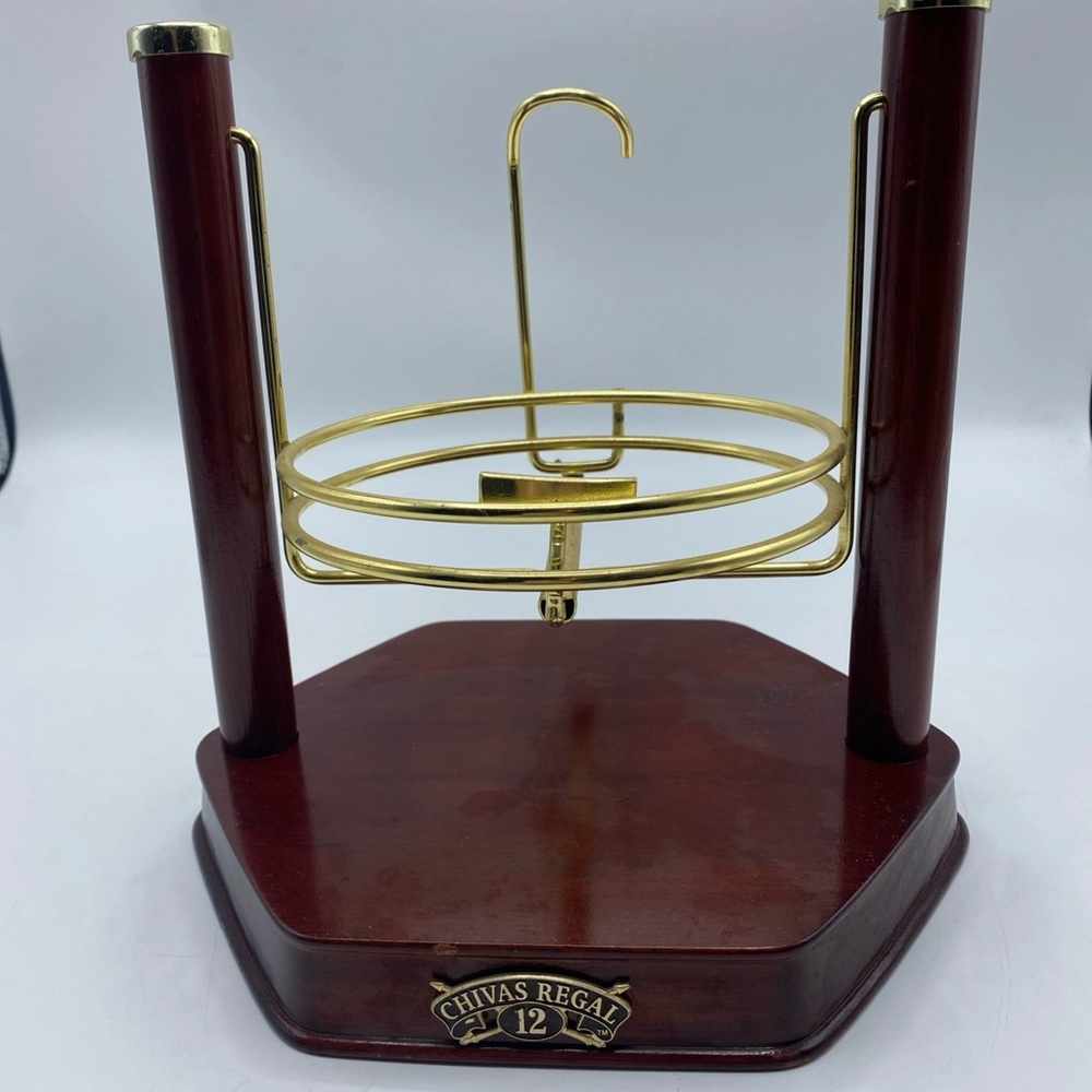 Vintage Chivas Regal Wood Advertising Tilt Pour Bottle Holder Display Gold Tone